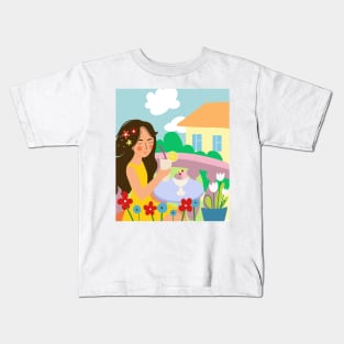 girl on the balcony drinking a cocktail in Kids T-Shirt